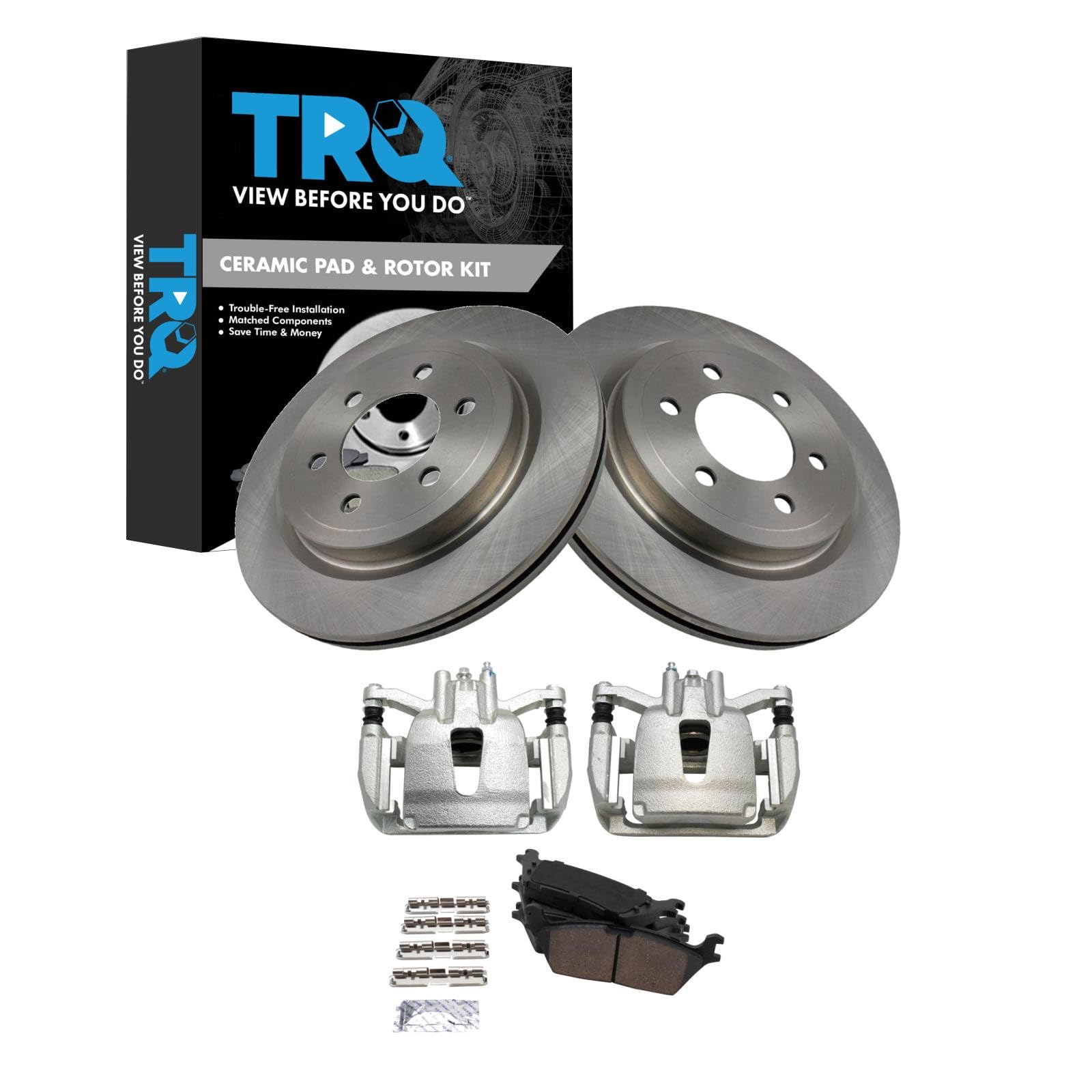 TRQ Rear Brake Pad and Rotor Set Ceramic Rotors Calipers Compatible with 2018 Ford F-150