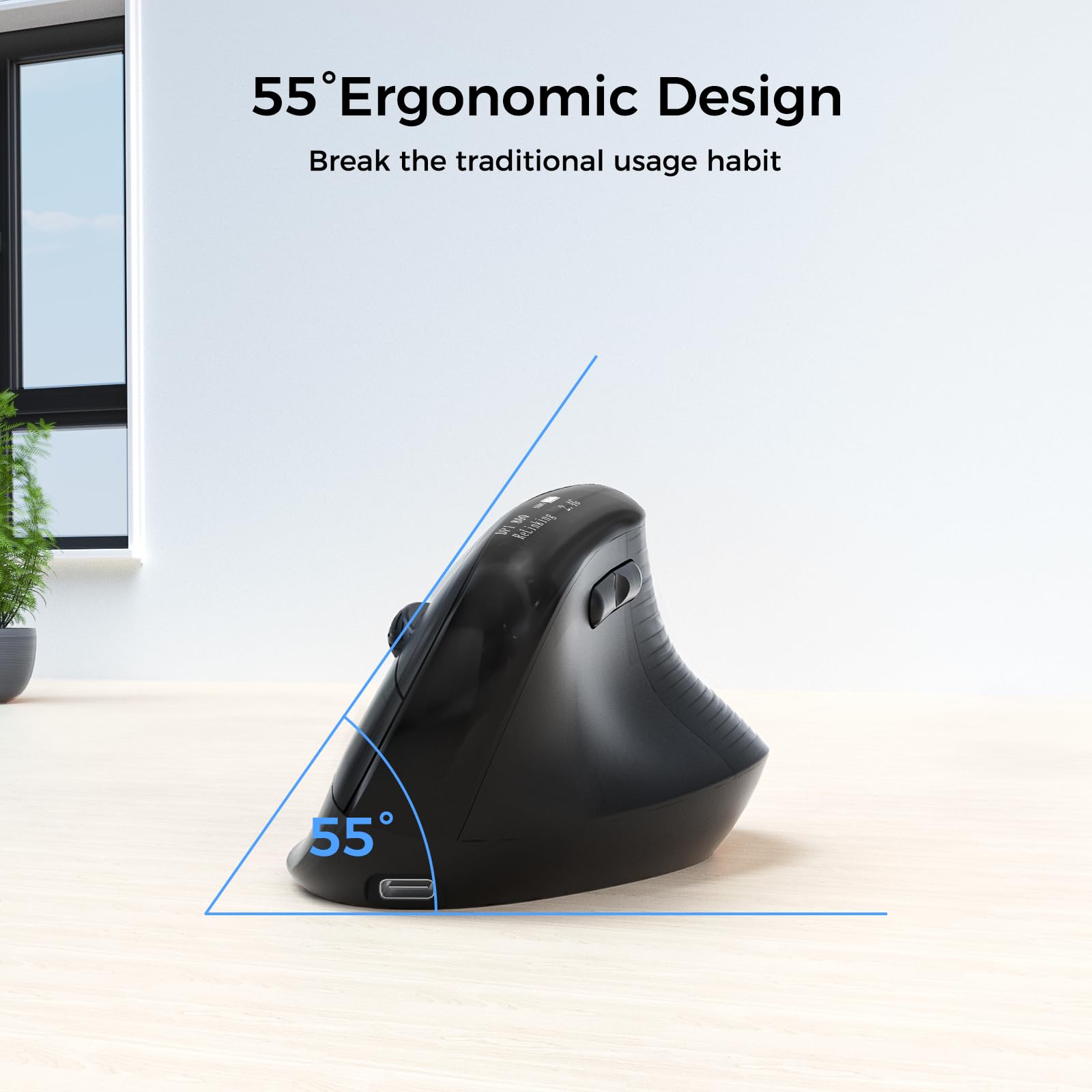 KYSONA Mouse ergonomico wireless con schermo OLED, mouse verticale Ergo ricaricabile, clic silenzioso, Bluetooth e 2,4 G, 5 DPI regolabili 800-6400 per laptop/PC/desktop/computer/iPad, nero