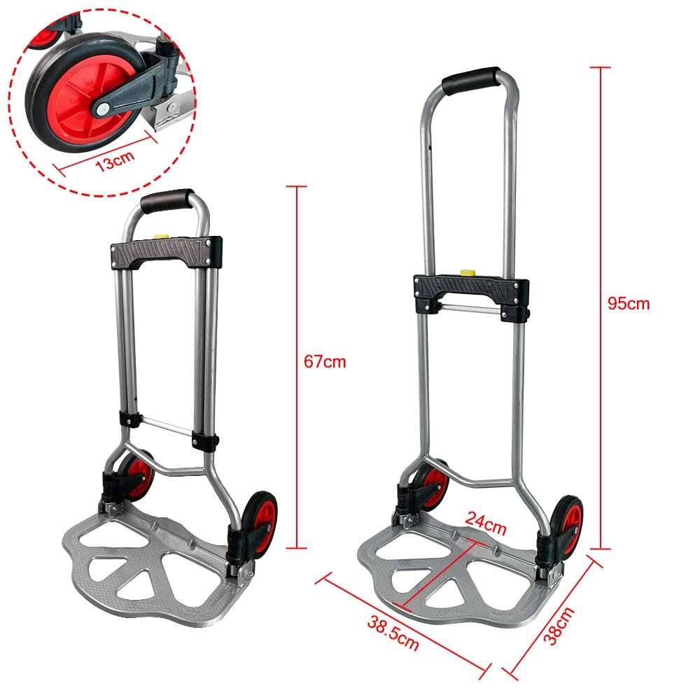 Diable empilable en aluminium - Jusqu'à 80 kg - Surface de chargement antidérapante avec roues et poignée réglable