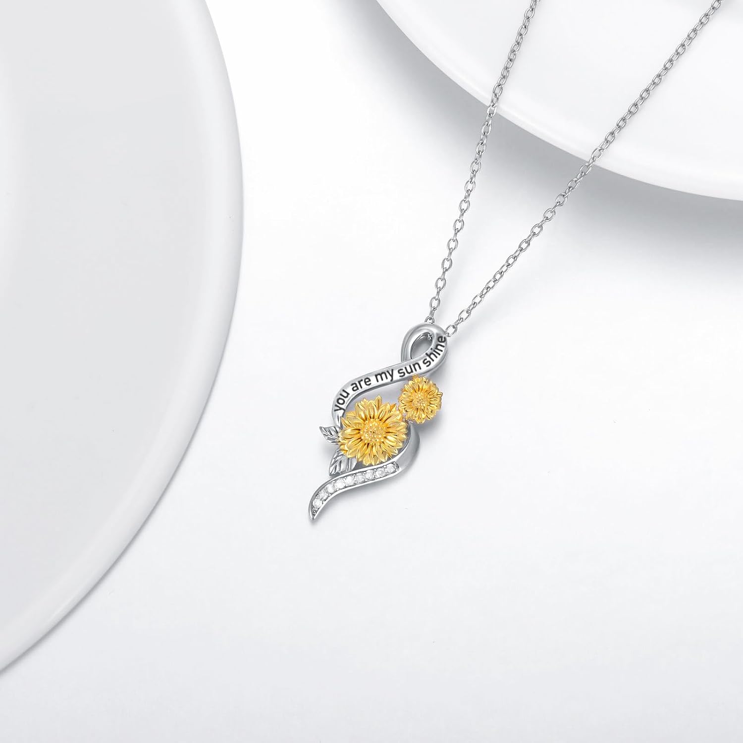 ZBA Natural Diamond Sunflower Gifts for Women, 18K Gold Plated Sterling Silver You Are My Sunshine Sunflower Necklace Fine Jewelry 18+2'' (Color F-G/Clarity I1-I2)