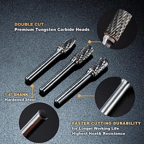 Image of HIDOTOL Carbide Burr Set 1 /4 inch Shank 10PC Tungsten Double Cut Carbide Rotary Burr Set for Metal and Wood Carving, Grinding, Polishing, Engraving, Drilling in Plastic Box.