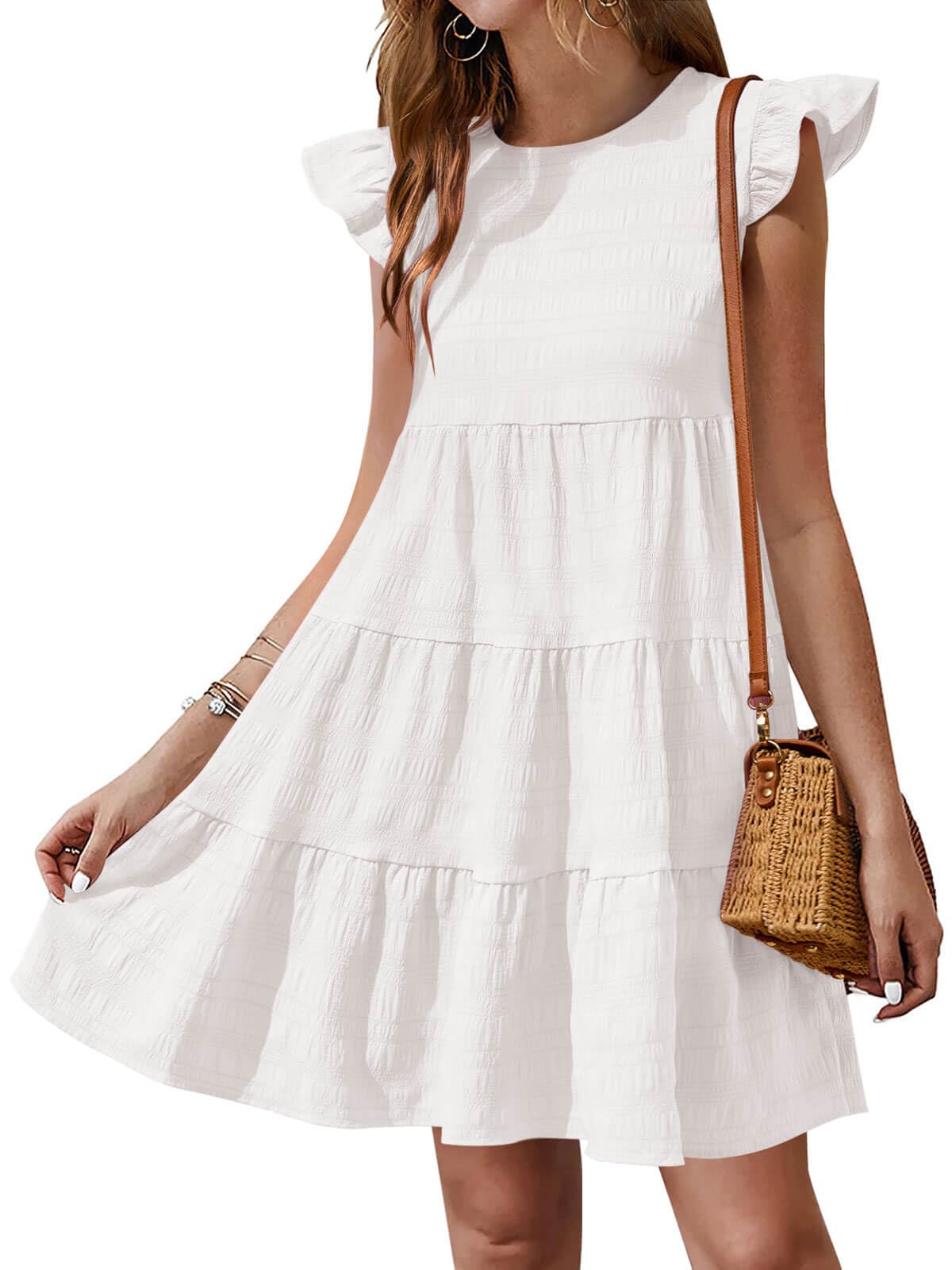 Yousify Summer Dresses for Women Ruffle Sleeve Babydoll Dress