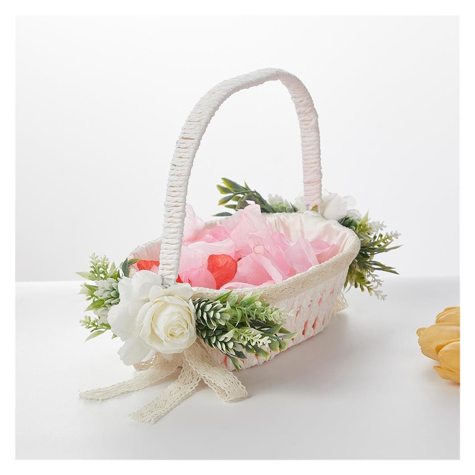 Hochzeitsblütenkorb, Rosen-Hochzeitsblumenkorb im Waldstil