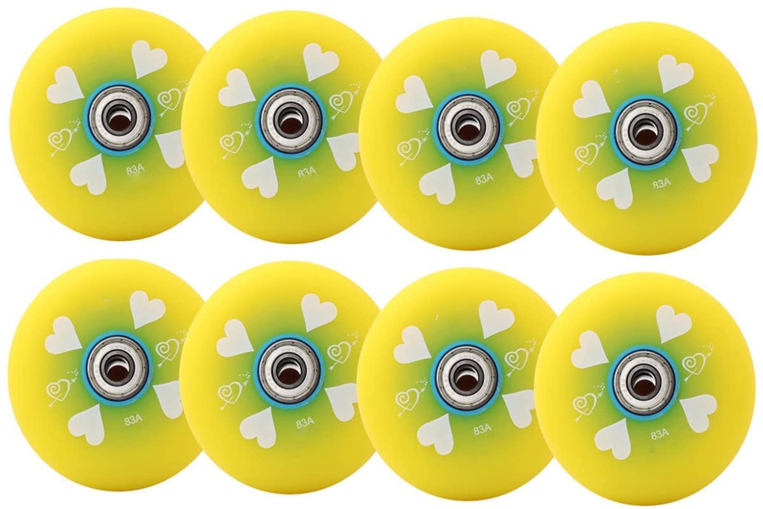 TGHY Ruedas de patín en línea de 8 Uds 64mm/68mm/70mm/72mm/76mm/80mm 83A Ruedas de PU para Interiores Exteriores niñas y niños Ruedas de Repuesto para Patines Principiantes,Amarillo,70mm