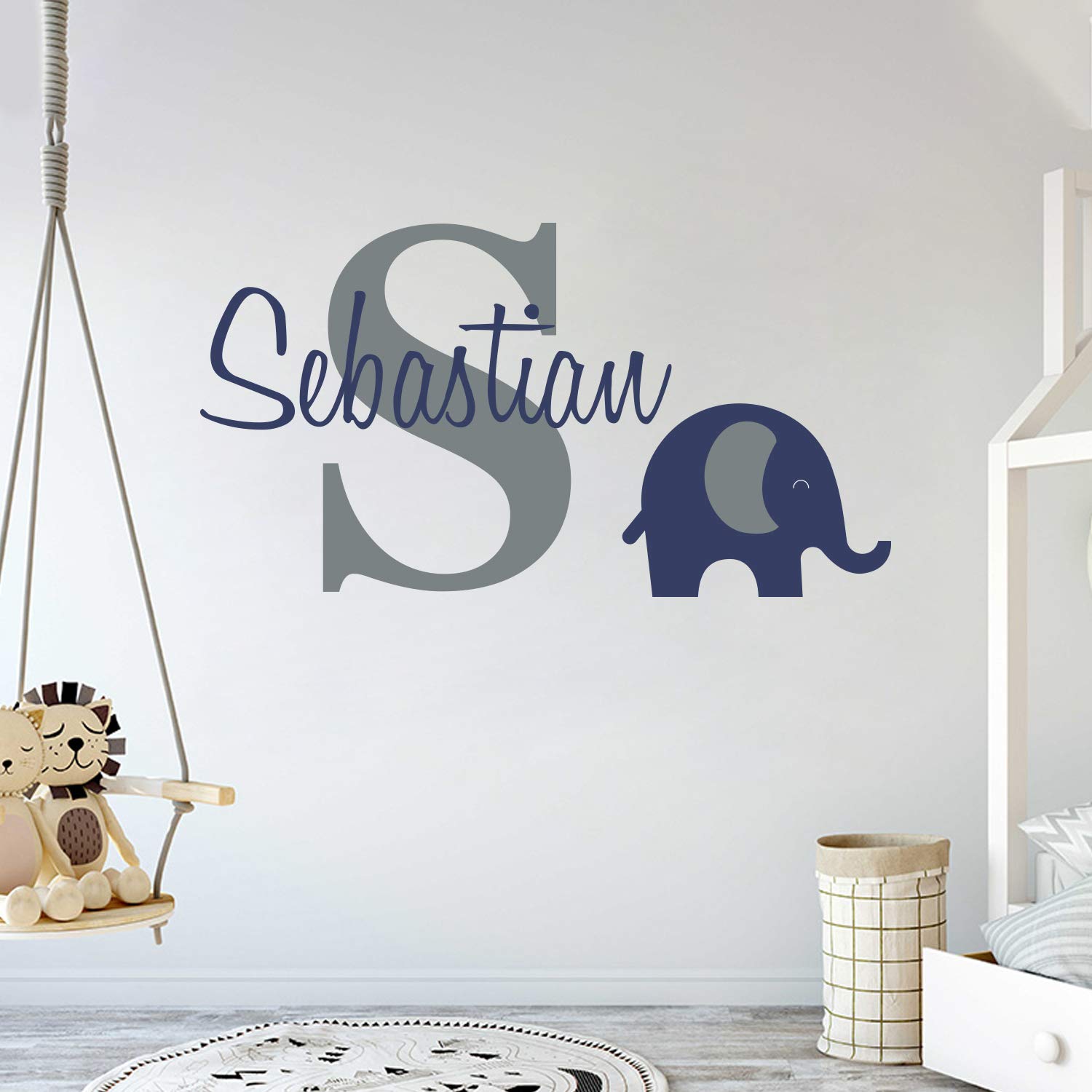 cryptonite Personalized Name Elephant Animal Series - Baby Boy - Wall Decal Nursery For Home Bedroom Children (Wide 26"x15" Height)