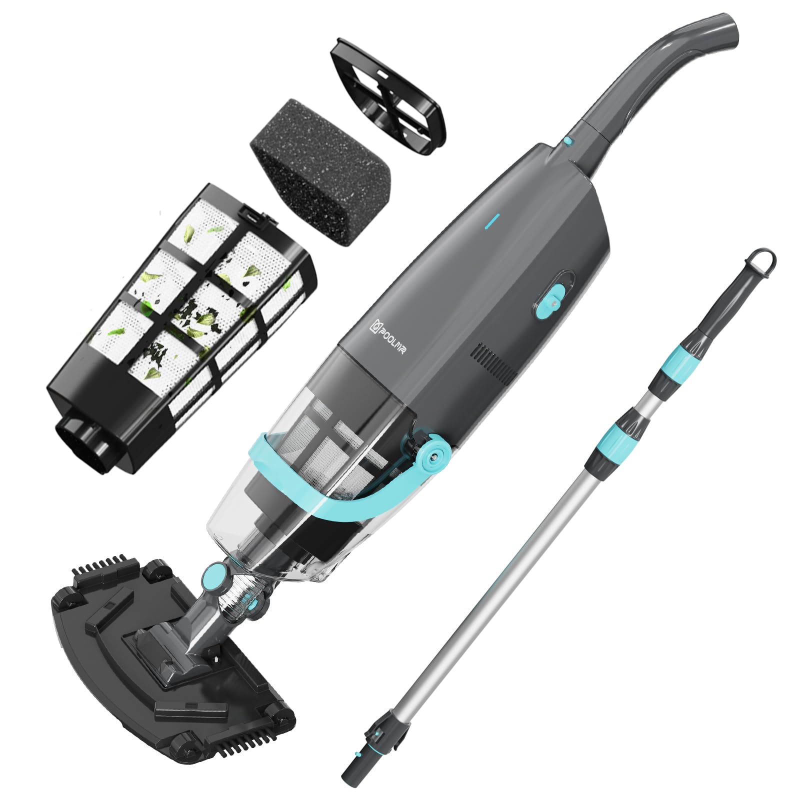 Cordless Handheld Pool Vacuum, Rechargeable Pool Cleaner with 16 Gal/Min Suction, 60 Min Runtime, Dual-Phase Cleaning System, Ideal for Above Ground Pools, Spas, Hot Tubs, Black