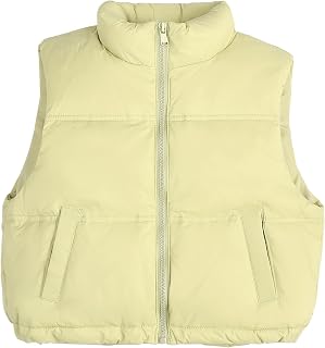 Chaleco de Plumón con Cuello Alto Niños Niñas Chaleco Corto sin Mangas Plumífero Cálido Chaqueta con Cremallera Abrigo Acolchado para 3-14 Años