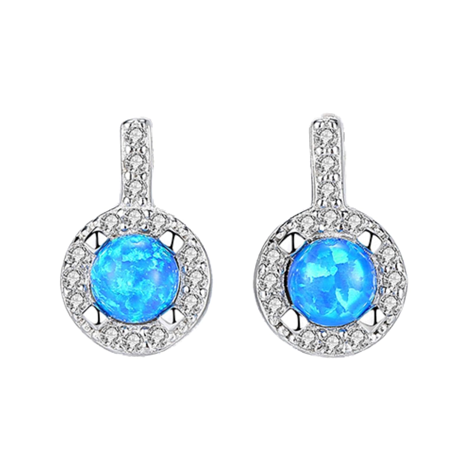 925 Sterling Silver Round Fire Opal Stud Earrings For Women Trendy Colorful Birthstone Earrings Fine Anniversary Jewelry