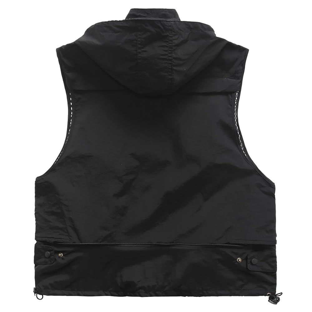 【SATIIIZ】Repo Multi-Pocket Hood Vest Men's Lightweight Quick Dry Multi Pockets Hooded Cargo Vest