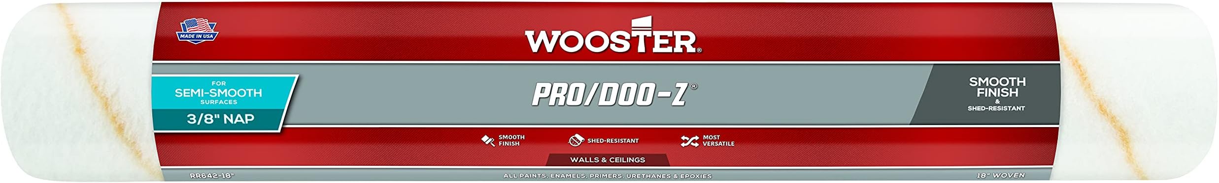 Wooster Brush RR642-18 Pro/Doo-Z Roller Cover, 3/8-Inch Nap, 18-Inch