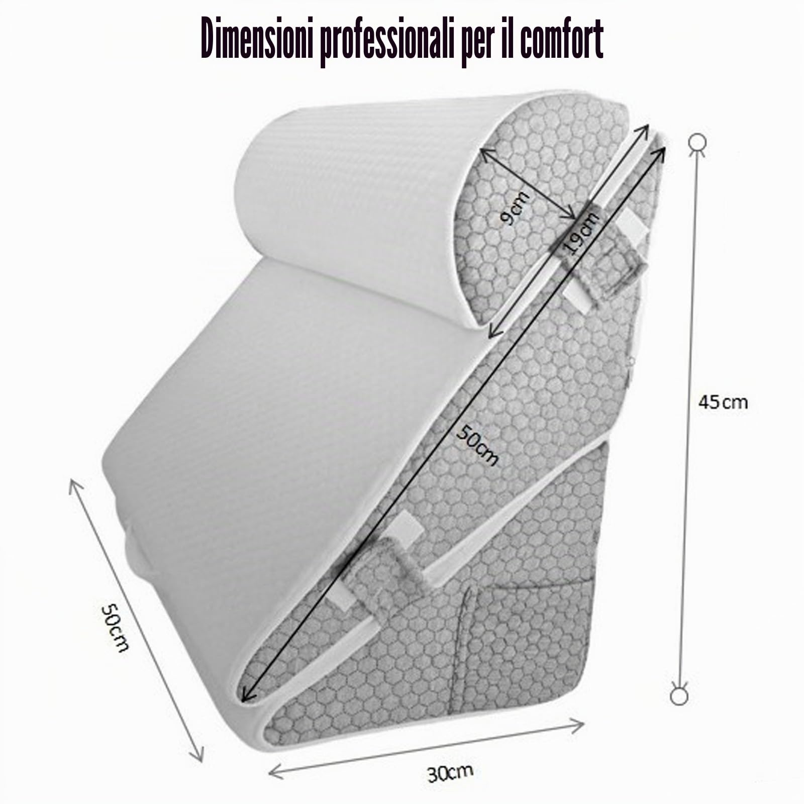 Set di 2 cuscini a cuneo, in memory foam, rimovibili, inclinabili, con poggiatesta per sollevamento gambe, supporto schiena, reflusso acido, russare, post-chirurgia, lettura (grigio)