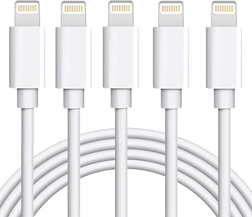 sharllen Paquete de 5 cables de carga rápida USB de 6 pies compatibles con iPhone 14/13/12/11/XS/Max/XR/X/8/8Plus/7/7P/6S/iPad/iOS, color blanco