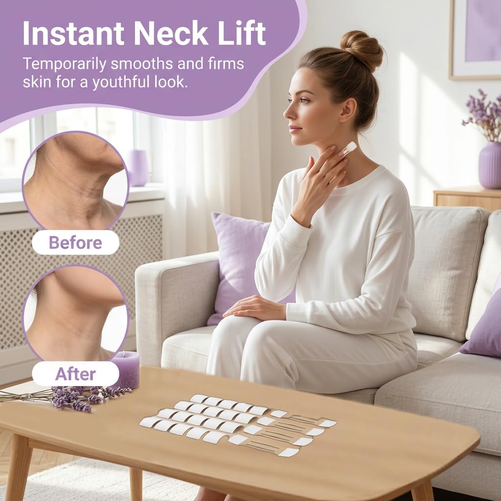 60 PCS+4 Strips Neck Tape Lifting Invisible,Neck Lift Tape,Tightening Tape,Improves Neck Less Tape Strips Clear for Double Chin Sagging Skin Jawline Jowls Wrinkles