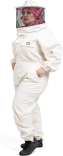 Miniatura 3 de Bees & Co U73P Plus Traje de apicultor de algodón con velo redondo, XL, blanco natural