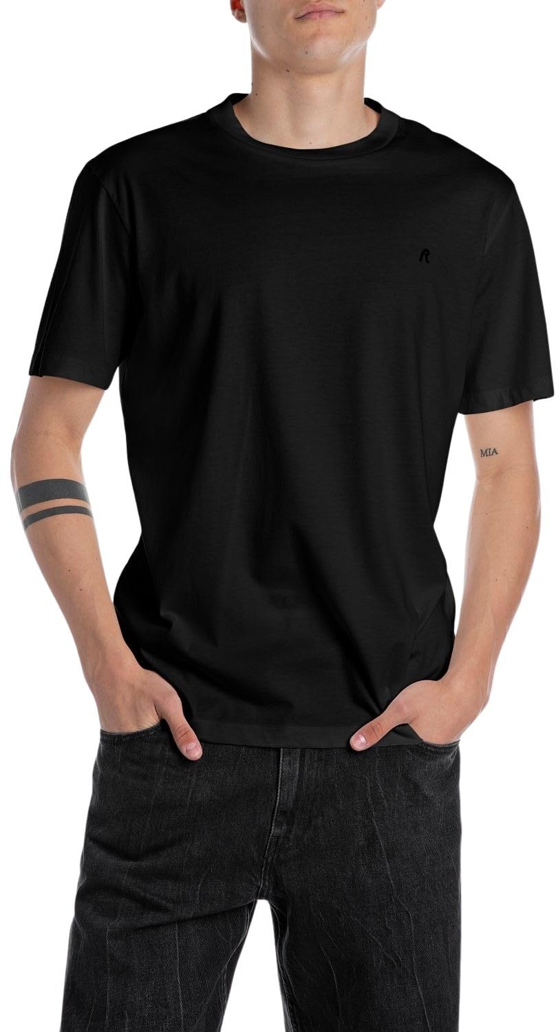 Replay Men's Tonal R T-Shirt Black Large