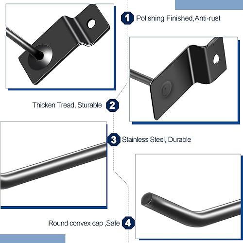 Miniatura 3 de Moxweyeni Paquete de 100 ganchos para paneles de pizarra, accesorios de clavijas resistentes para colgar, soportes de metal para garaje, tienda Negro