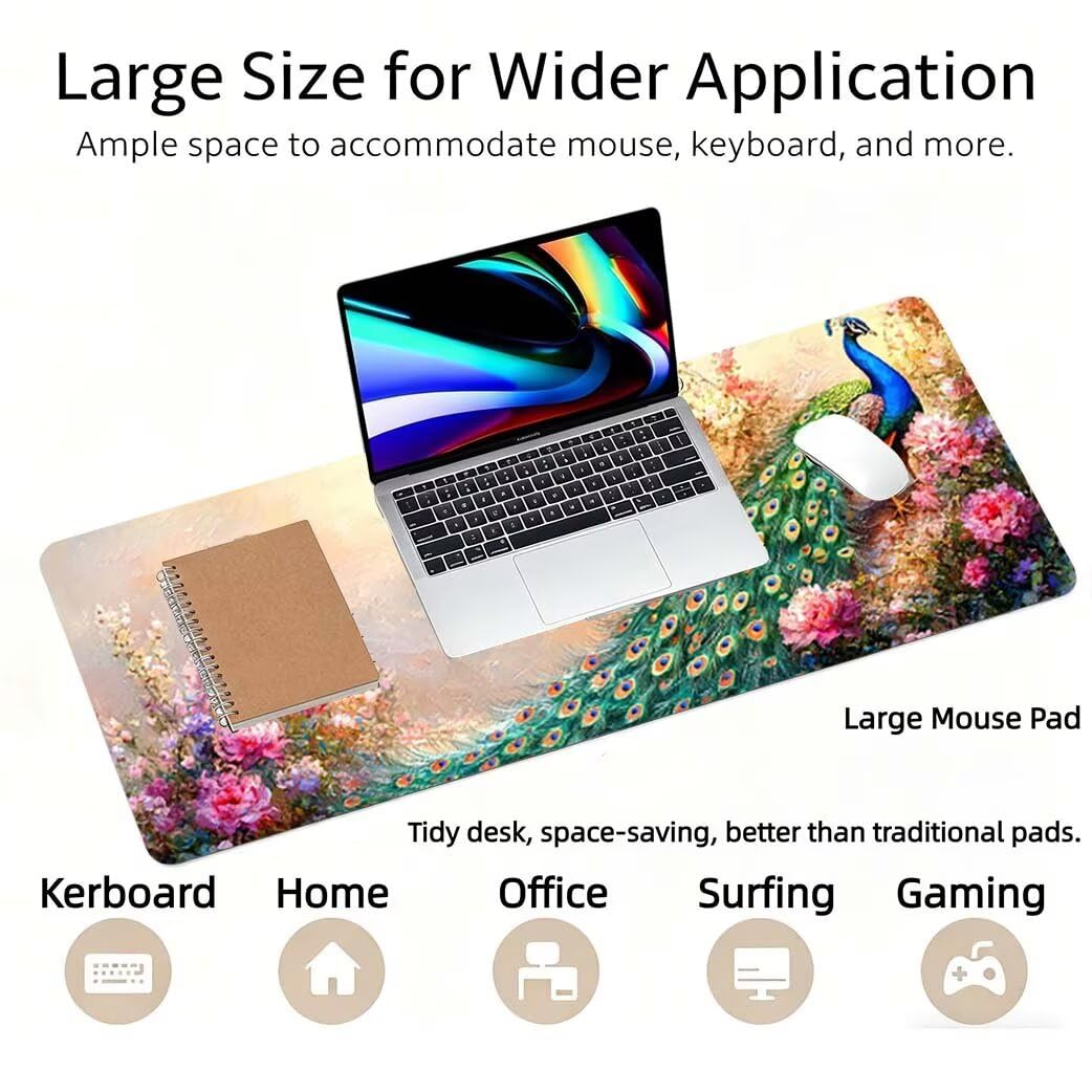 Lpfieonn Retro Großes Schreibtischunterlage, XXL Schreibtischunterlagen, Blau XXL Wasserdicht Gaming Mousepad mit Vernähter Rand und Rutschfeste Gummibasis, für Laptop/Hause/Büro 120x60cm PF-3221