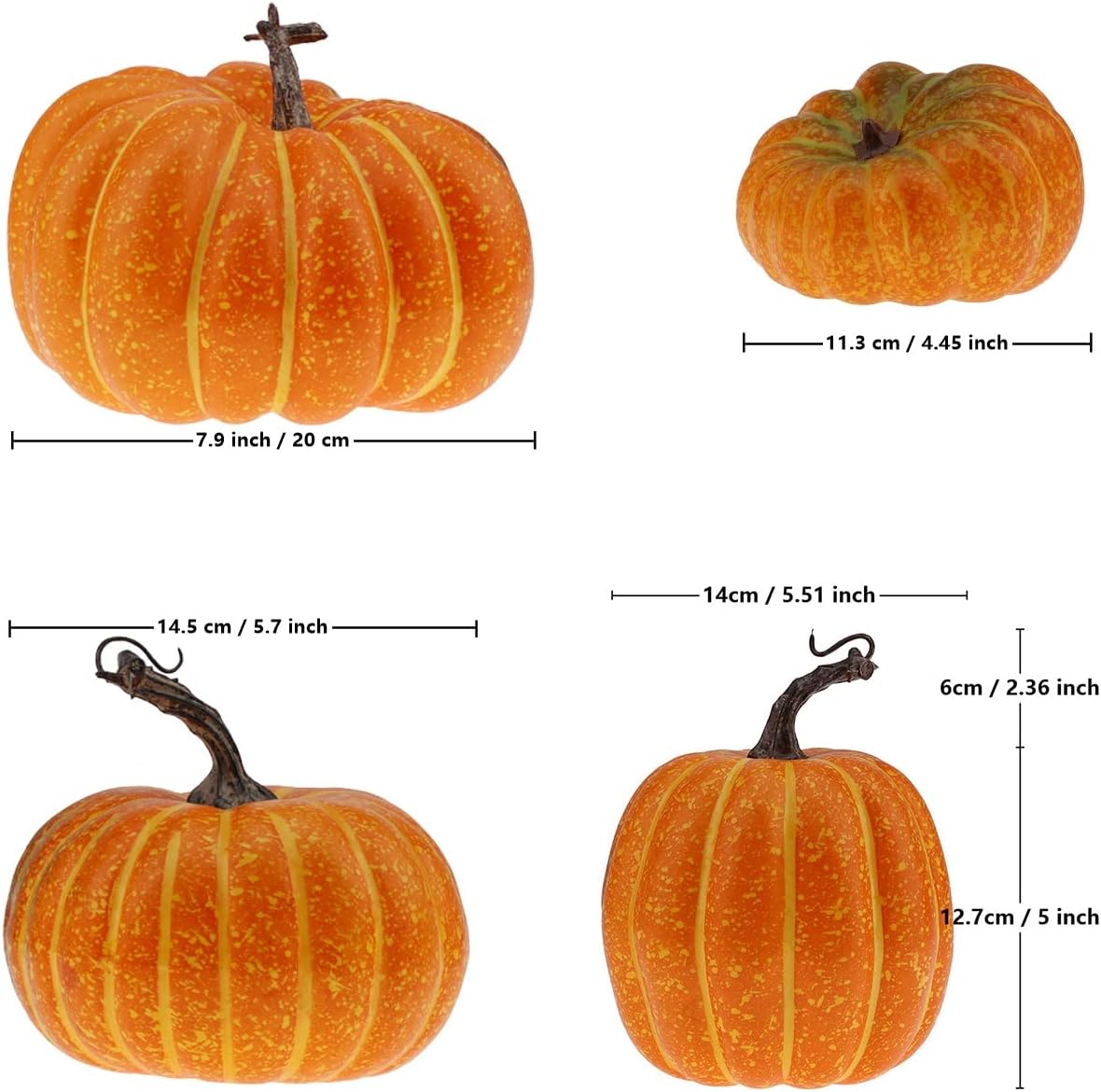 Gresorth 4 PCS Fake Pumpkins Artificial Vegetable Fall Autumn Halloween Christmas Decoration Lifelike Fruit Model Realistic Orange Ornament