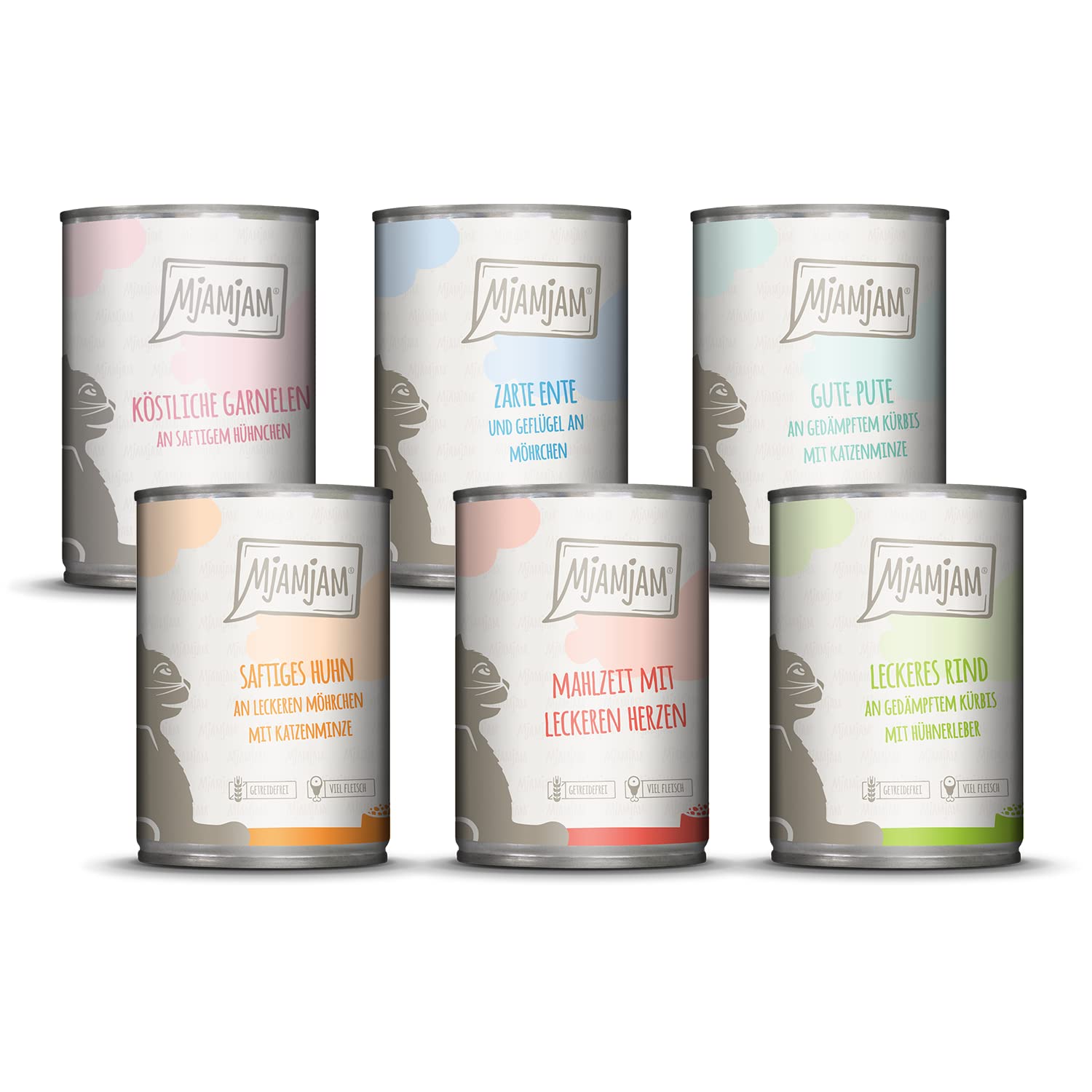 MjAMjAM - premium wet food for cats - trial pack, pack of 6 (6 x 400 g), grain-free with extra meat