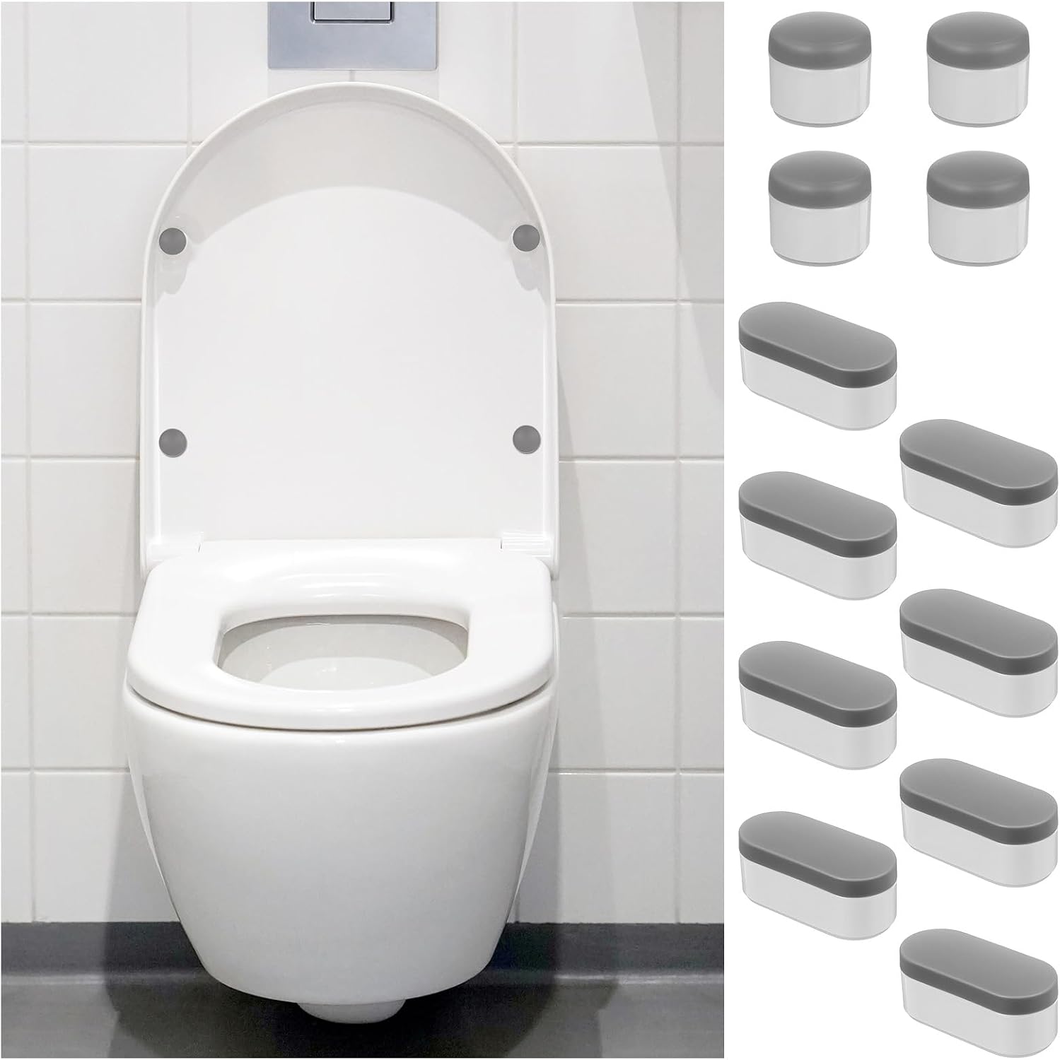 12 Pcs Toilet Seat Bumpers - Universal Bumpers for Toilet Seat - Strong Adhesive Rubber Bumper Pads Replacement for Families, Hotels, School