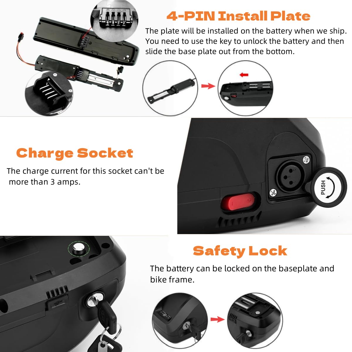 Batteria per Bici Elettrica con Caricabatteria - 48V 20Ah Hailong Batteria Ebike Agli Ioni di litio Rimovibile Batterie con Piastra Base 4 Pin, Indicatore LED, Porta USB