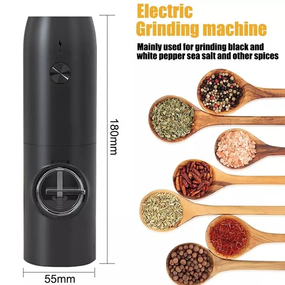 Molinillo Pimienta, Pepper Grinder Molinillo de sal y pimienta eléctrico recargable, base carga, molinillo automático especias acero inoxidable(Charge Base Steel)
