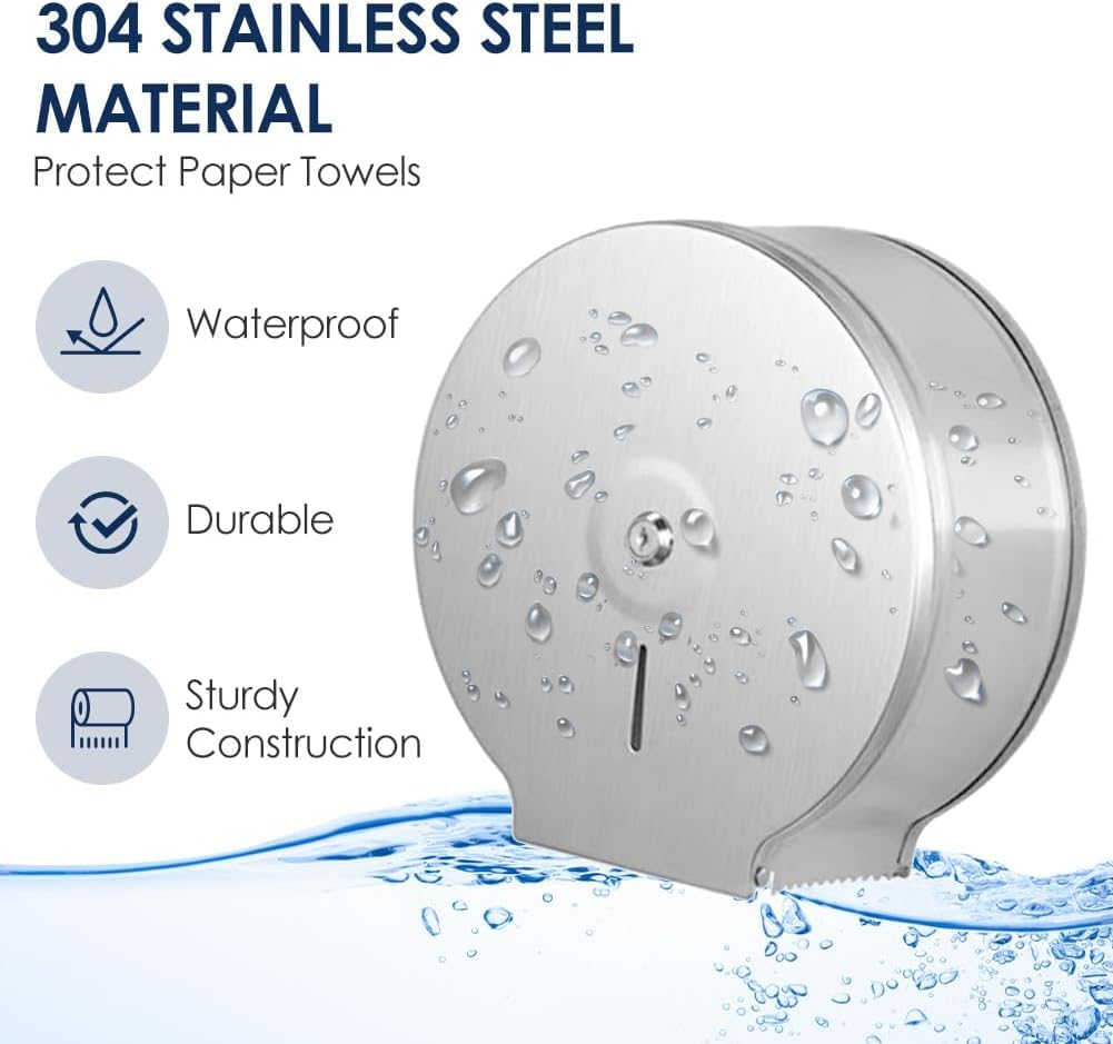 Dispensador de Papel Higiénico, Montaje en Pared Portarrollos de Papel Higiénico de Acero Inoxidable, Soporte Rollo Papel de para Baños Públicos, 26cm Diámetro, 6cm Mandril (2 Piezas)