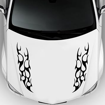 Car Hood Decal Flame Stripes Car Sticker Auto Racing Vinyl Graphics Self-Adhesive Decorative Sticker for Cars/Trucks/SUVs Black