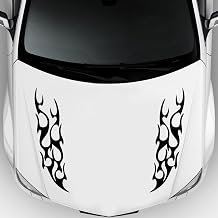 Car Hood Decal Flame Stripes Car Sticker Auto Racing Vinyl Graphics Self-Adhesive Decorative Sticker for Cars/Trucks/SUVs Black