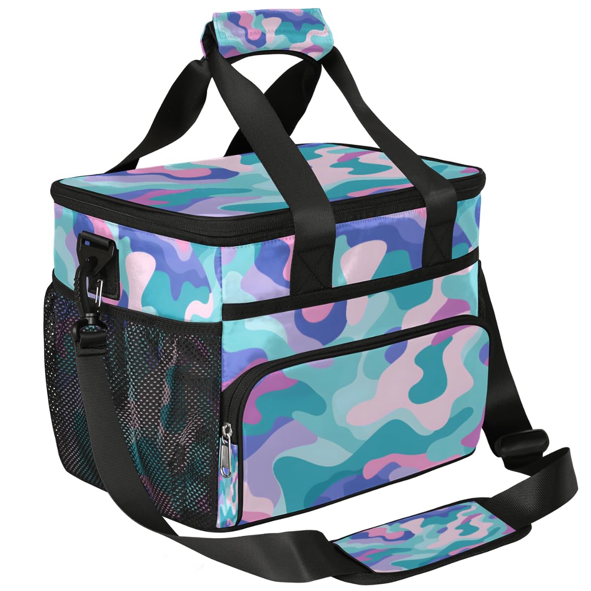 Camouflage Insulated Picnic Backpack Lunch Box for Women Men Picnic Basket Tote Lunch Bag Picnic Bag Portable Lunch Bags for Picnic, Beach, Work, Trip,Office, Camp Colorful Abstract Camo