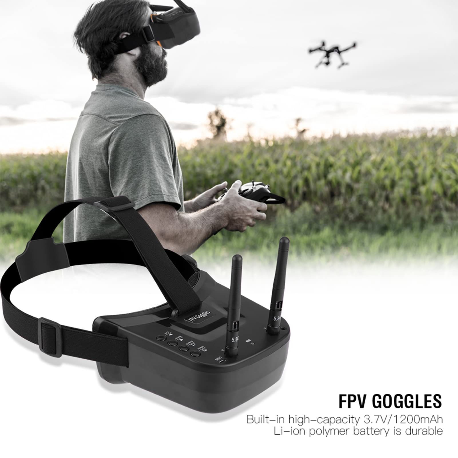 Naroote FPV-Brille, Tragbares Licht, Längere Betriebszeit, Hochpräzise FPV-RC-Drohnenbrille, LCD-Bildschirm mit Hoher Helligkeit für Modellflugzeugteile, Outdoor-Spielzeug