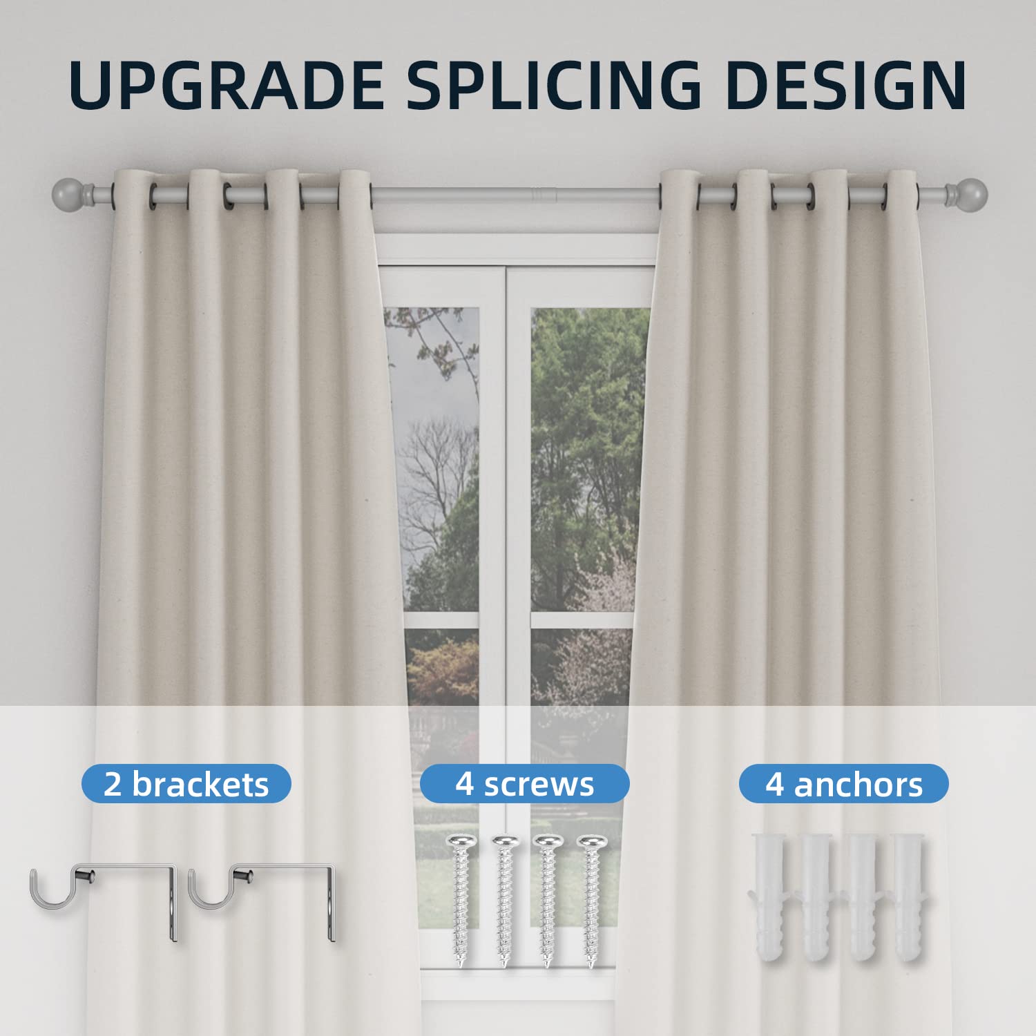 Snapklik.com : CorkLatta Silver Curtain Rods For Windows 30 To 62 Inch