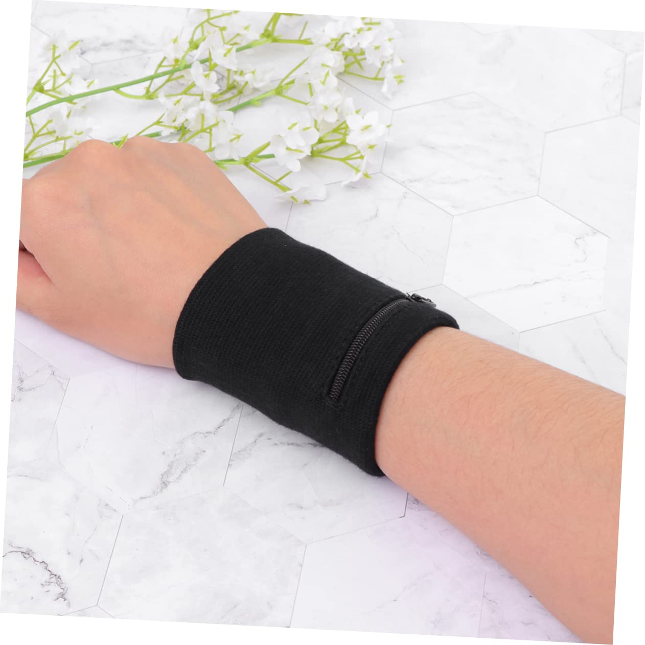 BESPORTBLE 12piezas Muñequera Deportiva Bolsillo Cremallera Pack De Negros y Banda Transpirable y Elástica para Correr Caminar y Senderismo