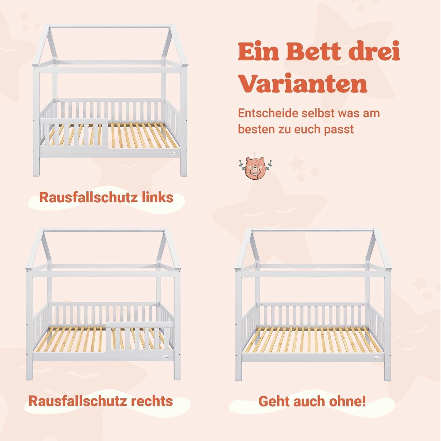 Alcube HEIM Children's Bed fall protection options