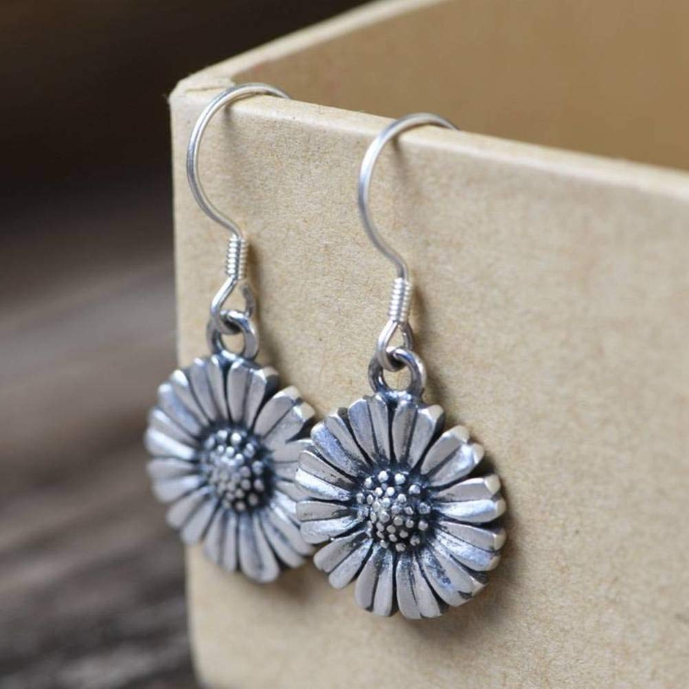 do chińskiego kolczyki z bębenkiem bębenkiem w stylu Sterling Retro Sun Flowry Temperament