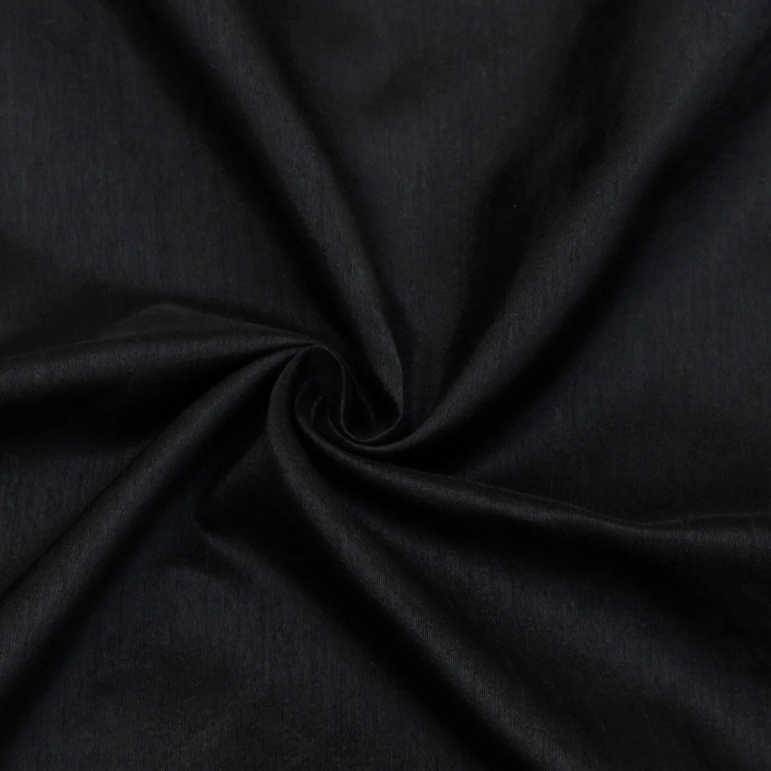 Fabric Mart Direct Black Faux Silk/Art Silk Fabric By The Metre, 2 Continuous Metres 107 cm Width Slubeed Faux Silk Solid Color Black Wholesale Silk Upholstery Fabric for Curtains Bridal Dress
