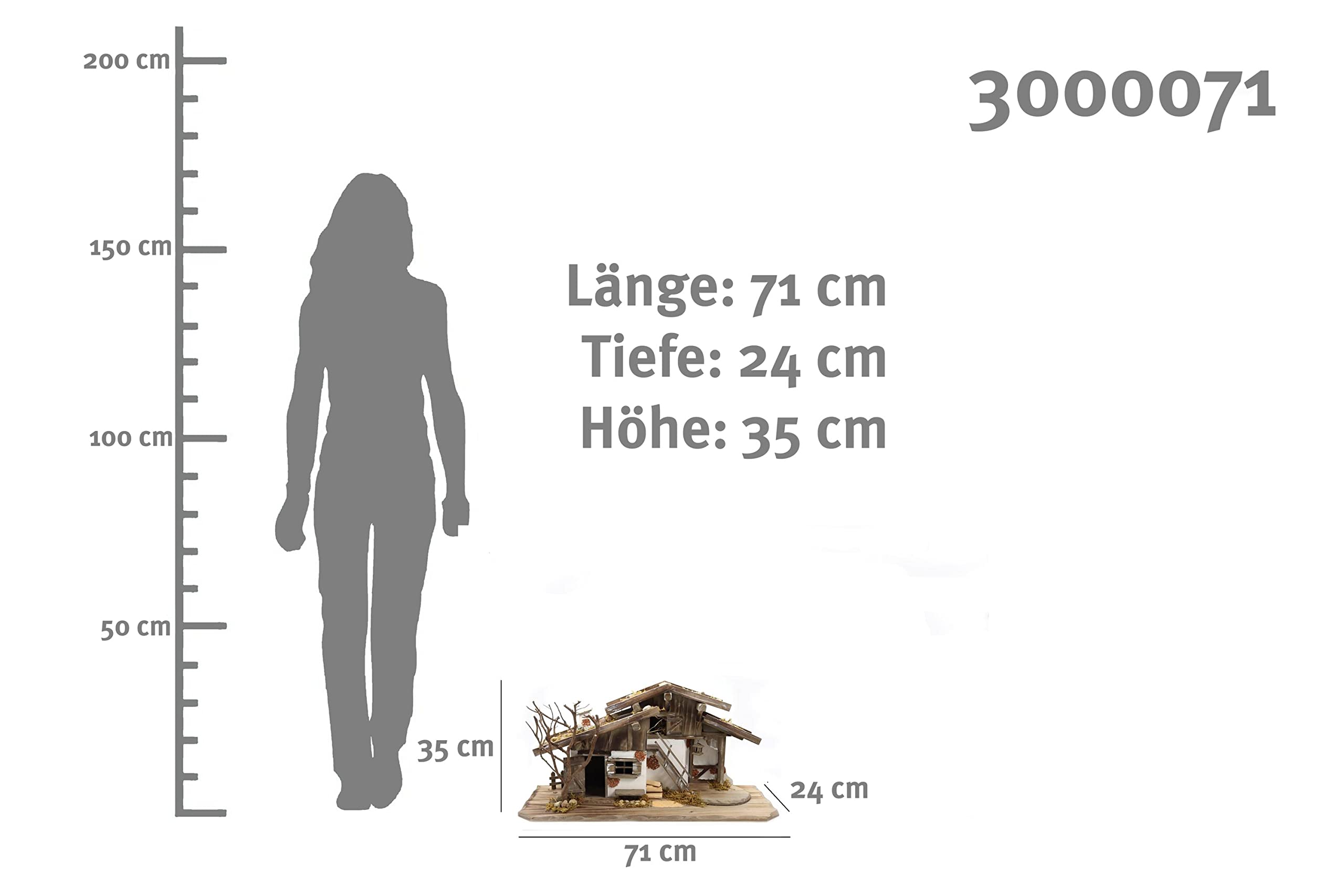 ELLUG großer Krippenstall, Weihnachtskrippe aus Holz 71 * 24 * 35cm (OHNE Krippenfiguren)
