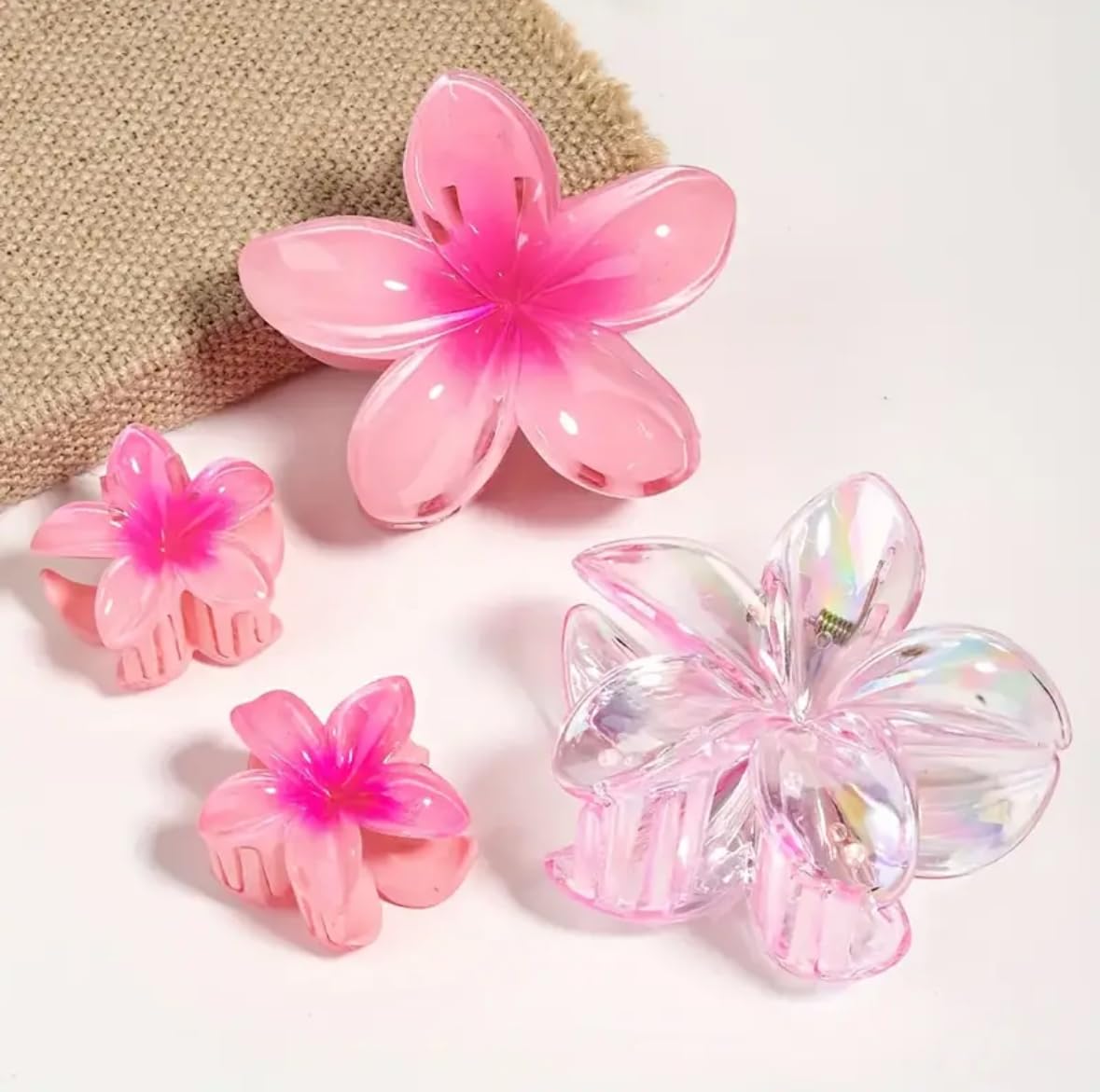 Plumeria Flower Hair Clips, Pink and Iridescent, 3-8 cm Size, Set of 4-image-6