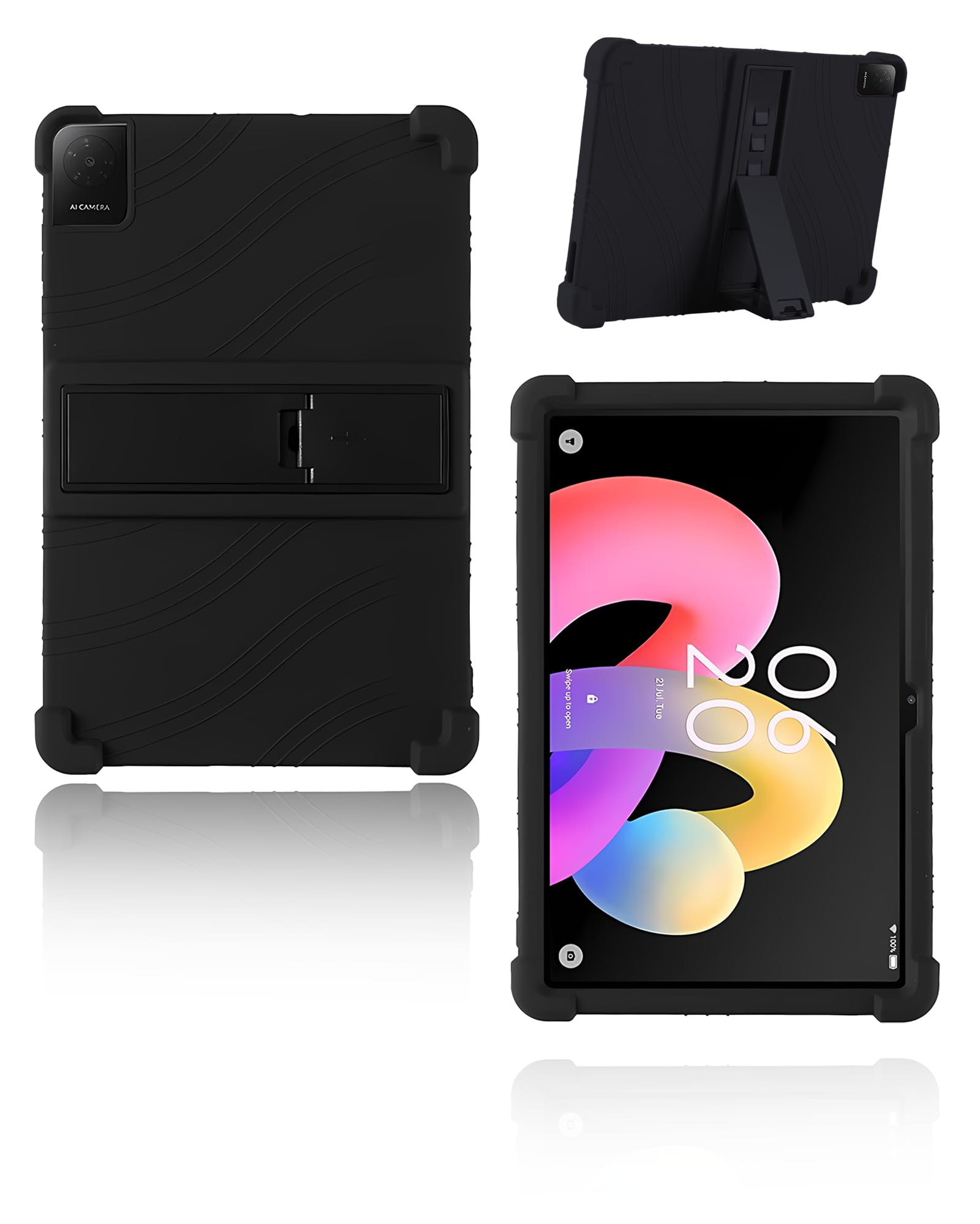 Case for TCL Tab 10L Gen4 Tablet 10.1 inch 2025 Newest, yystao Kids Skin-Friendly Soft Silicone Protective Cover compatible with TCL Tab 10L Gen4, Adjustable Stand (Black)
