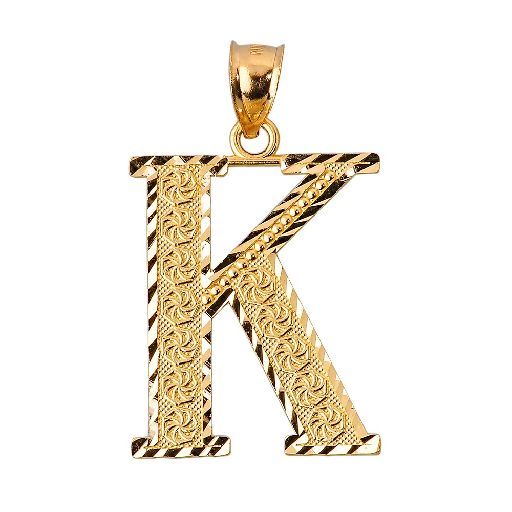 14k Yellow Gold Initial Letter K Charm Pendant, 0.7"