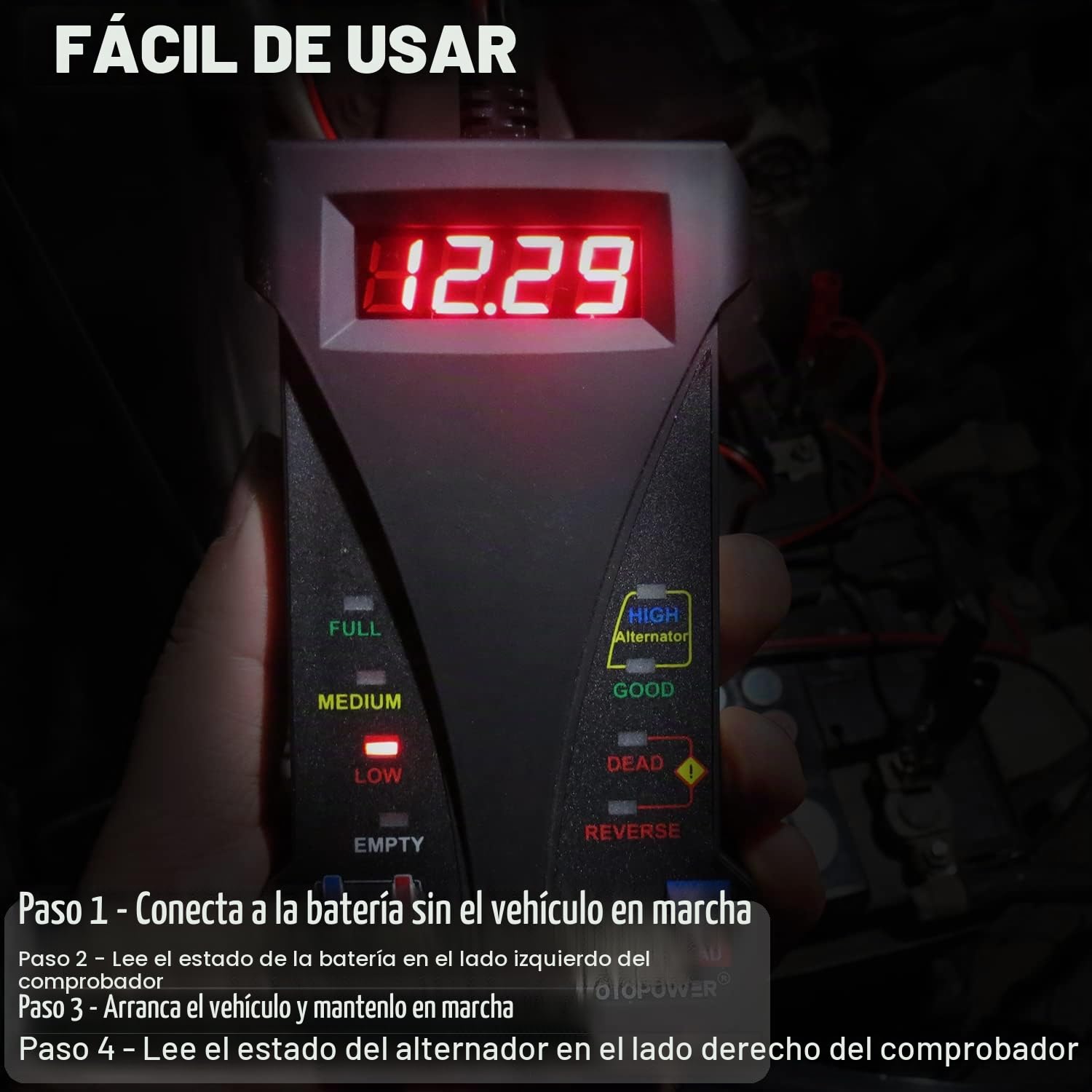 MOTOPOWER 12V Comprobador Digital de batería con voltímetro y Sistema de Carga alternador con Pantalla LCD e indicador LED (c) - Rojo)