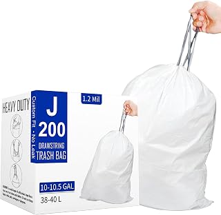 Code J (200 Count) 10-10.5 Gallon Heavy Duty Drawstring Plastic Trash Bags Compatible with simplehuman Code J | 1.2 Mil | White | 38-40 Liter
