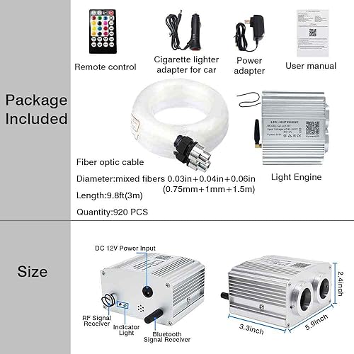 Miniatura 7 de Firework Kit de luces de fibra óptica parpadeantes de doble cabezal de 16 W, Bluetooth RGBW LED Starlight Headliner Kit para techo de coche, hogar,