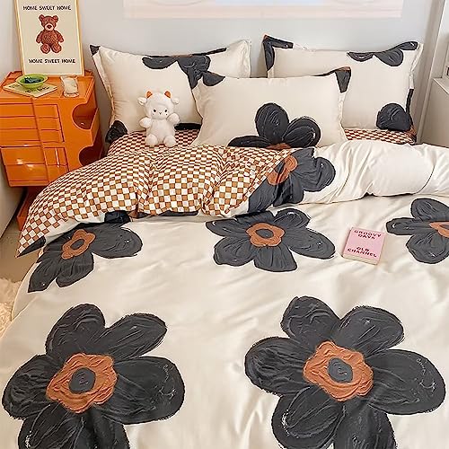Houseri Floral Comforter Set King Black And White 3D Floral Comforters Bedding Sets King For Women Men Elegant Beige And Brown Plaid Bedding Sets King Size Vintage Grand Flowers Comforter Quilts King #TOP1