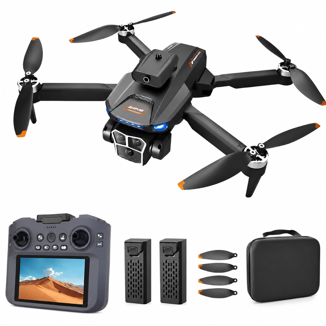 GPS Drohne mit Kamera 1080P Full HD, Faltbare Mini RC Quadrocopter mit Bildschirm-Fernbedienung, Auto Return, Headless Mode, 6-Achsen-Gyro, Anfänger Drohne ab 14 Jahren (Schwarz, Akkus: 2 St.)