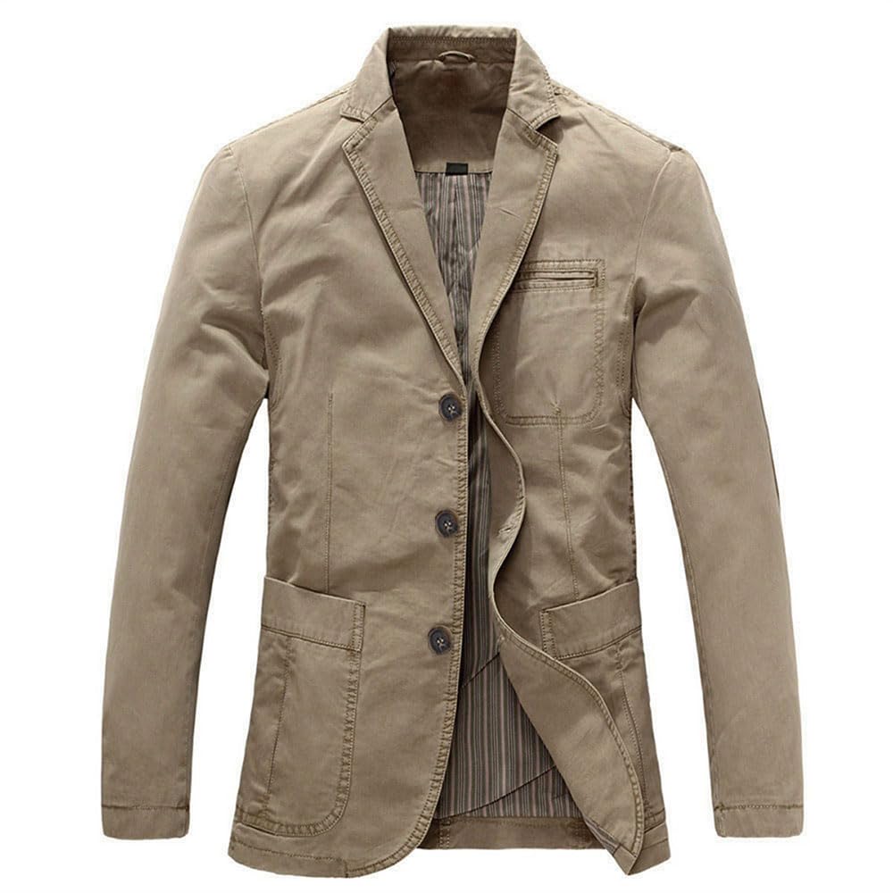 Mens Casual Blazer Slim fit Long Sleeve Jacket Washed Cotton 3-Button Casual Suits Blazer Jackets