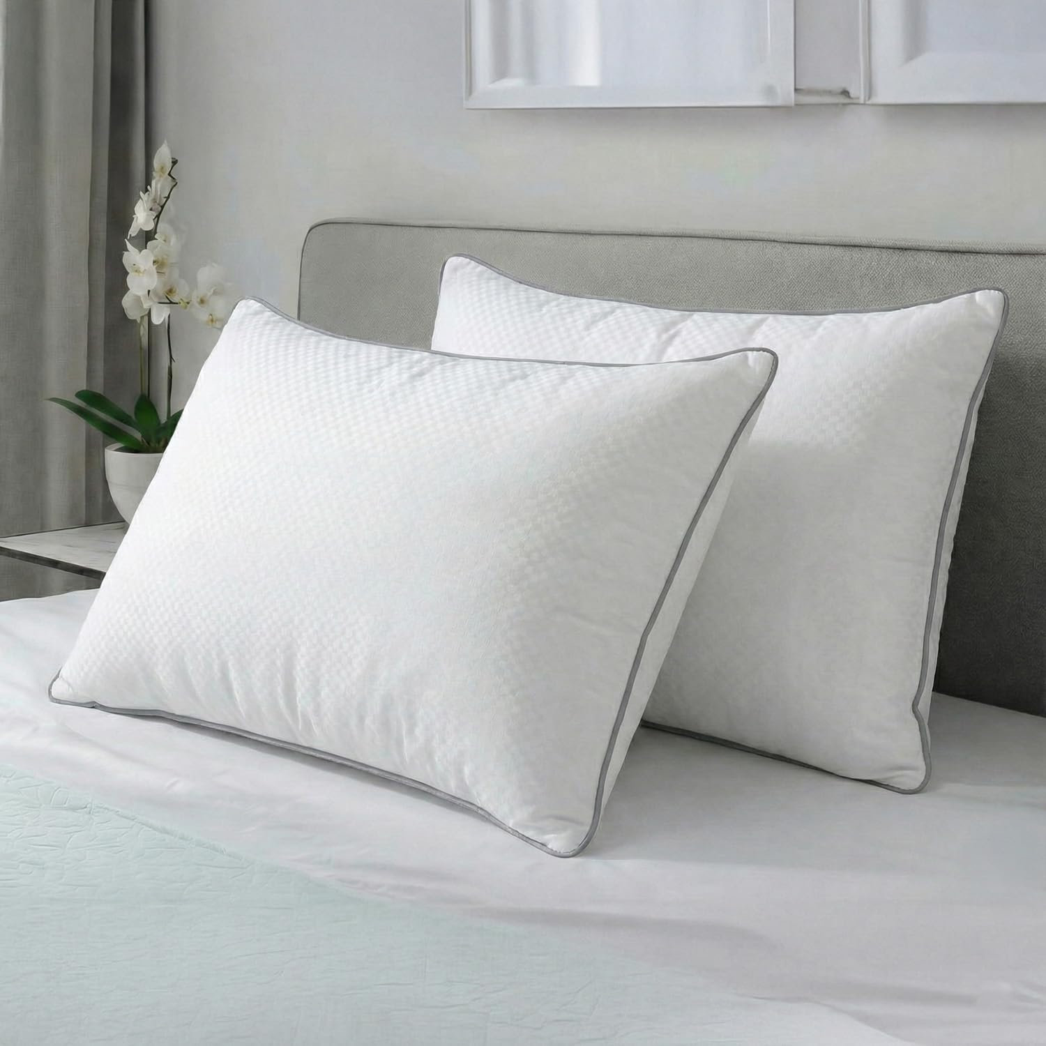 AYKA Premium Microfiber Pillow for Sleeping, Set of 2 | 17x27 Inch Hotel Luxury Bed Pillows | 100% Virgin Fiber Fill, Soft & Fluffy | Neck Support for Side, Back & Stomach Sleepers | White