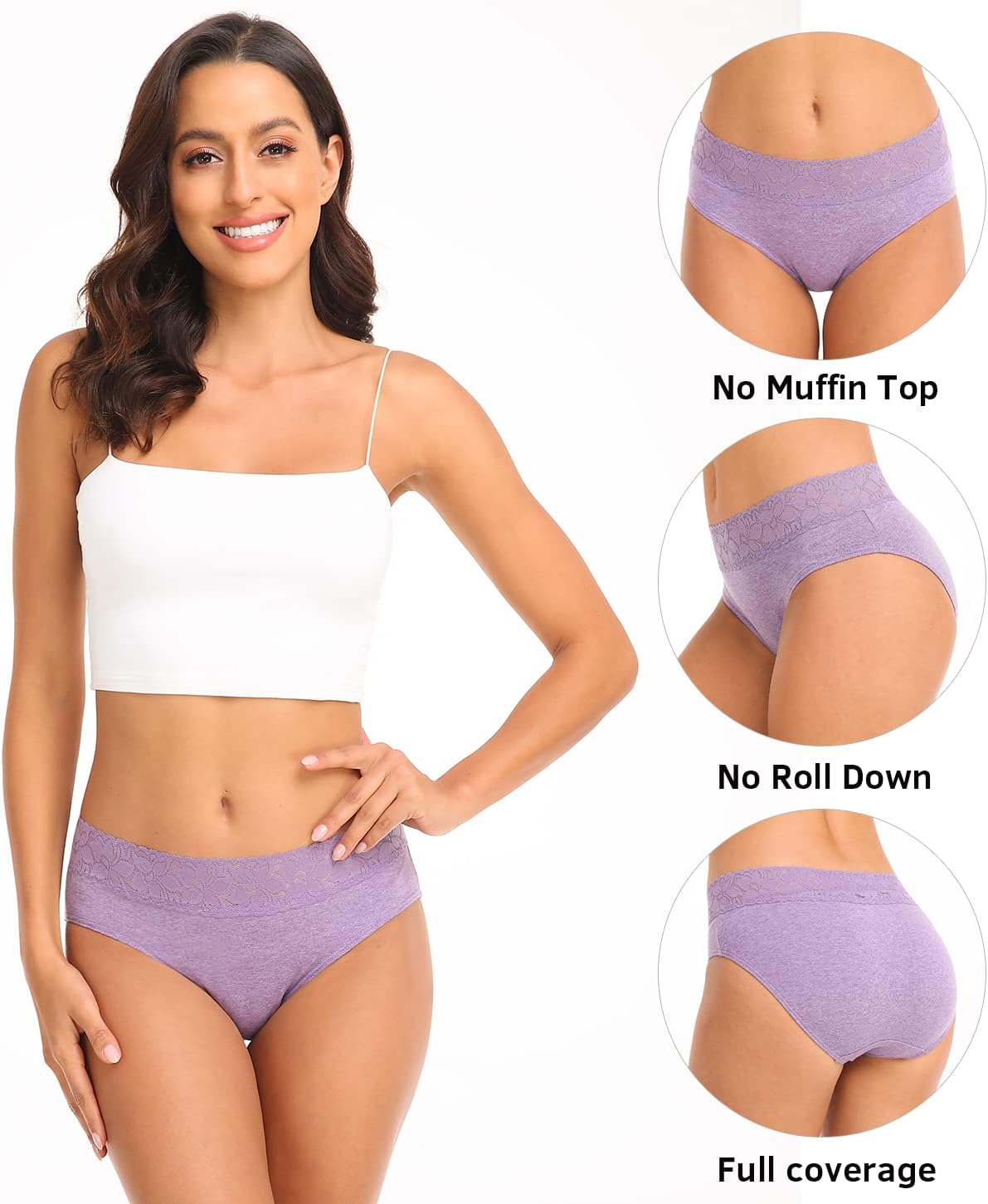 Womens Underwear Cotton Lace Panties Soft Bikini Panty Comfortable Hipster Stretch Full Ladies Briefs 5 Pack S-XL - Image 2