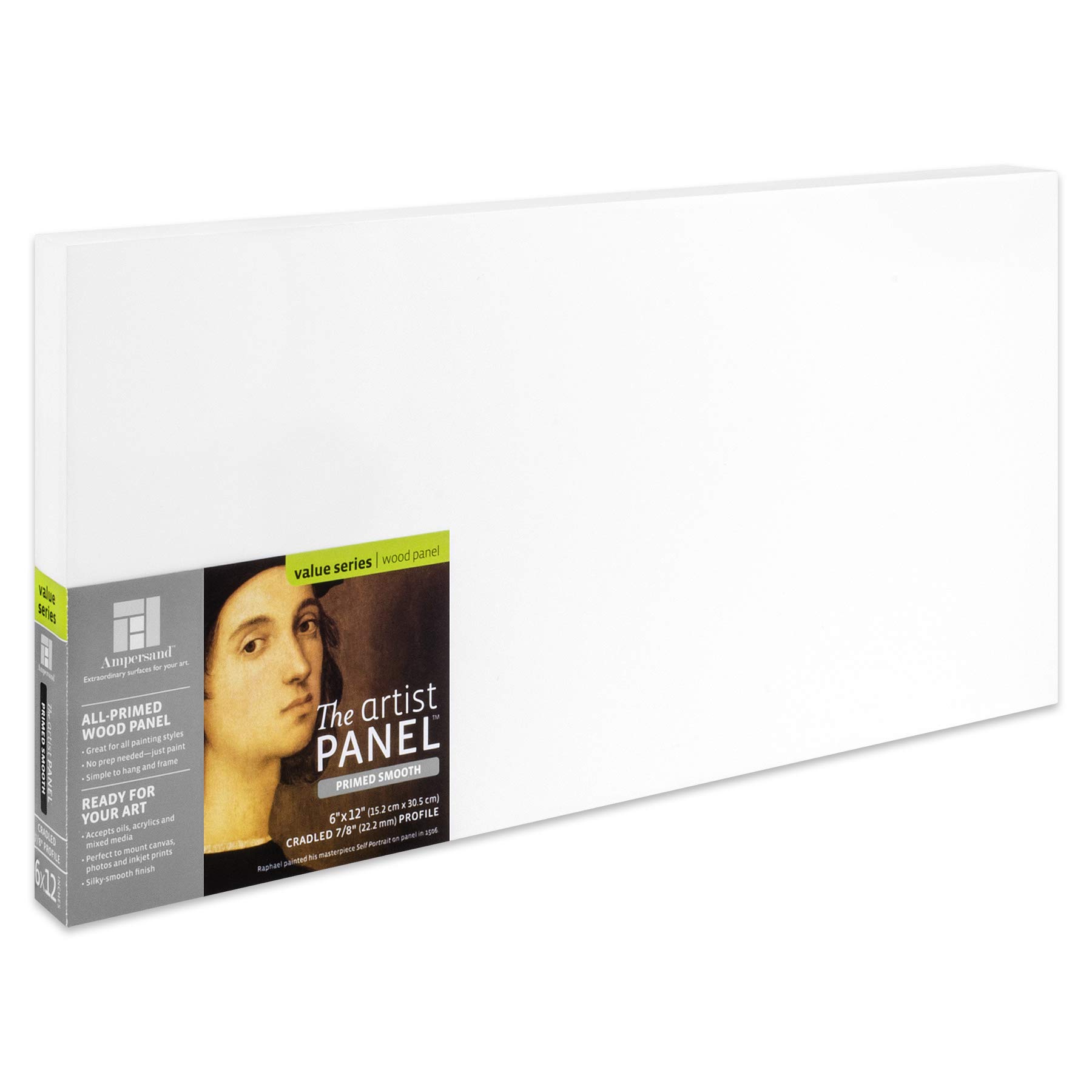 Ampersand Art Supply Wood Gesso Artist Painting Panel: Primed Smooth, 6" x 12", 7/8" Cradled Profile