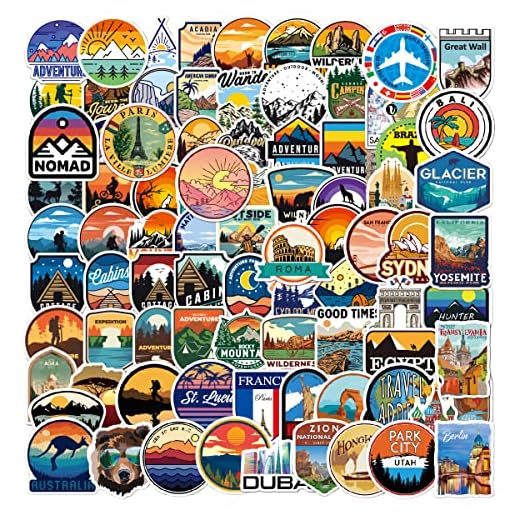 Kaderas Pegatinas de Cámping Mapas de Viaje 100 Piezas, Stickers de Vinilo para Casco, Motocicleta, Monopatín, Coche, Bicicleta